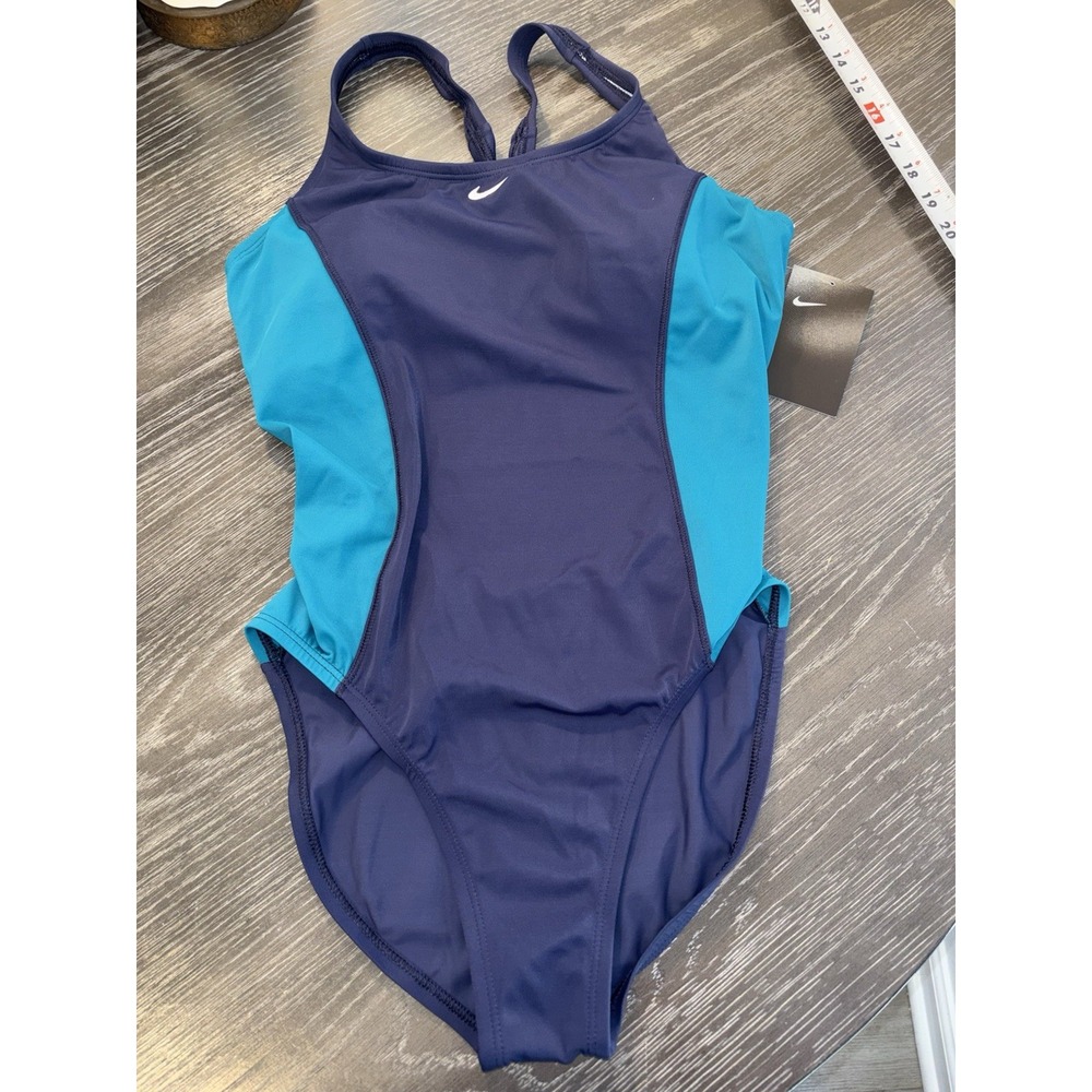 NWT Nike Women's Swim Color Surge Powerback 1 Piece Swimsuit Green/Blue Medium